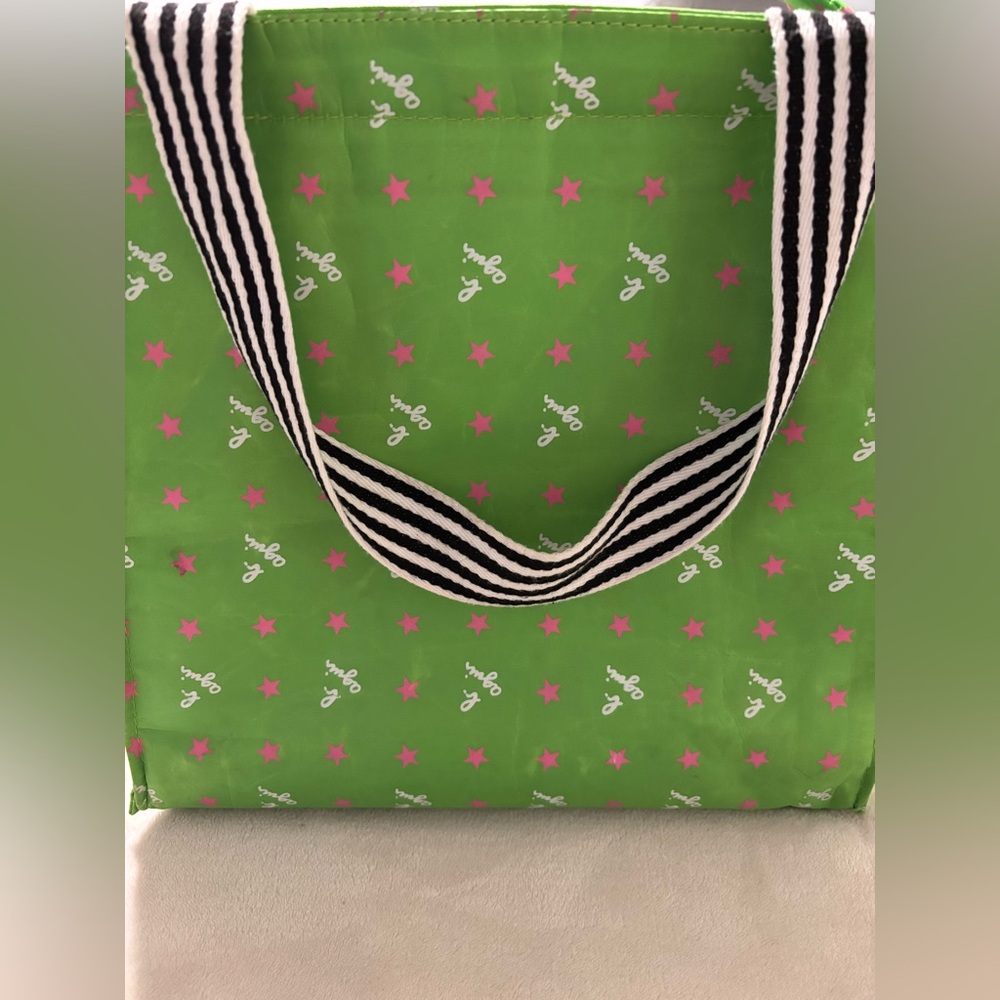 Green Tote Bag with Pink Stars